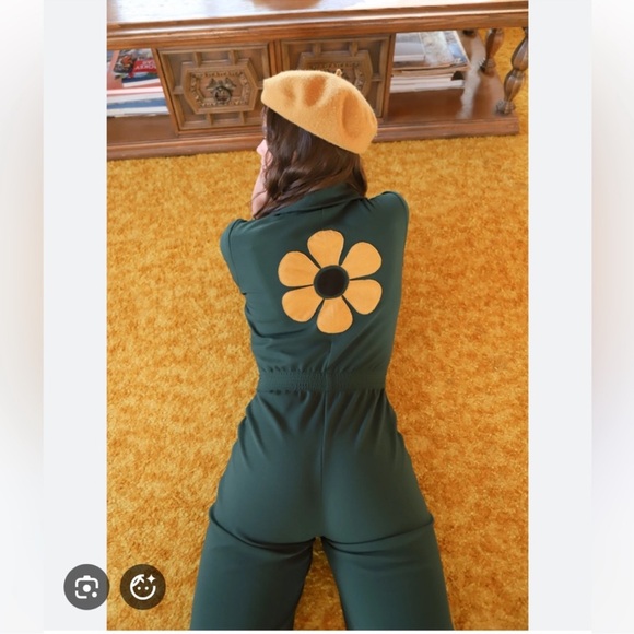Miracle Eye Flower Power Jumpsuit in Evergreen vintage groovy 70s style - Picture 2 of 10